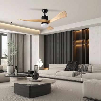 ZEVENTI - LED Zatemnitveni stropni ventilator NATURITO LED/18W/230V 3000-6000K Wi-Fi Tuya črna/hrast + Daljinski upravljalnik