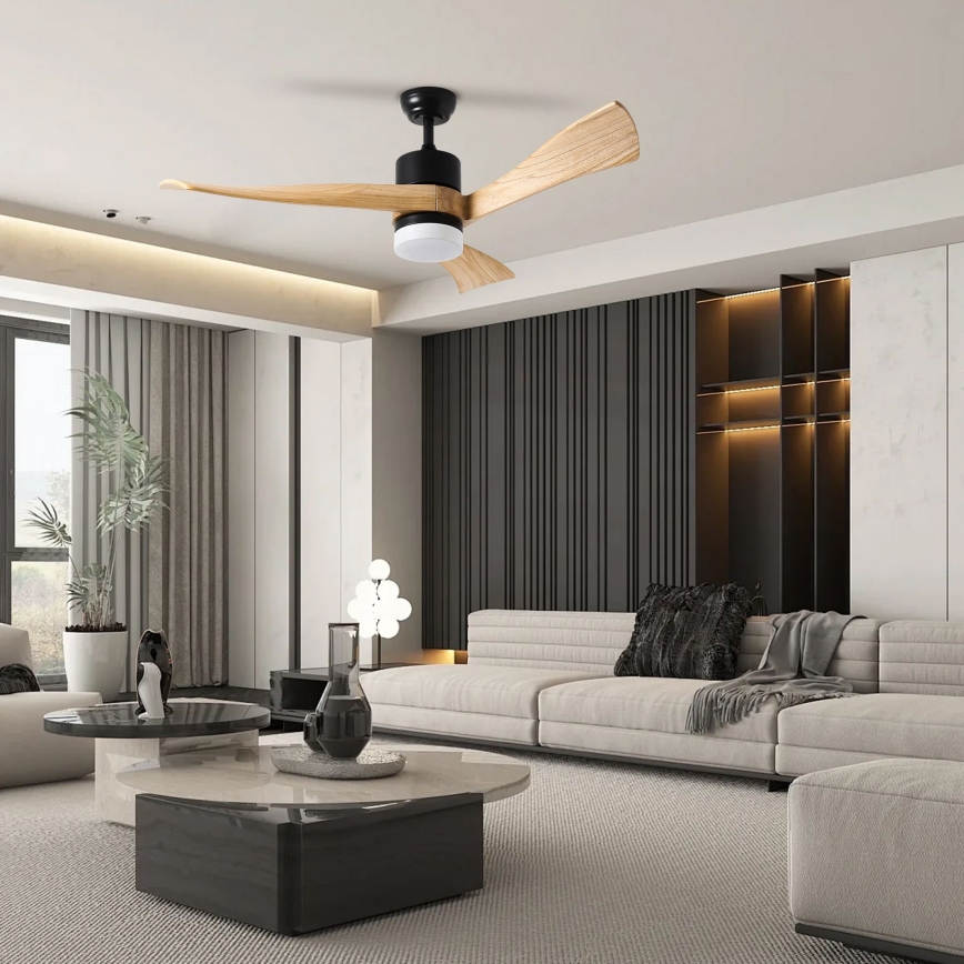 ZEVENTI - LED Zatemnitveni stropni ventilator NATURITO LED/18W/230V 3000-6000K Wi-Fi Tuya črna/hrast + Daljinski upravljalnik