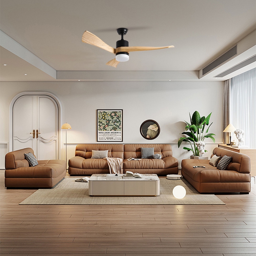 ZEVENTI - LED Zatemnitveni stropni ventilator NATURITO LED/18W/230V 3000-6000K Wi-Fi Tuya črna/hrast + Daljinski upravljalnik