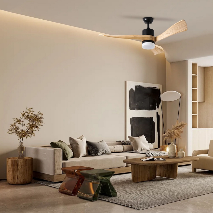 ZEVENTI - LED Zatemnitveni stropni ventilator NATURITO LED/18W/230V 3000-6000K Wi-Fi Tuya črna/hrast + Daljinski upravljalnik