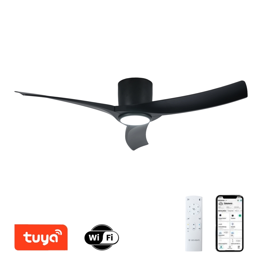 ZEVENTI - LED zatemljiv stropni ventilator ORBITO LED/24W/230V 3000/4000/6000K Wi-Fi Tuya črna + daljinski upravljalnik