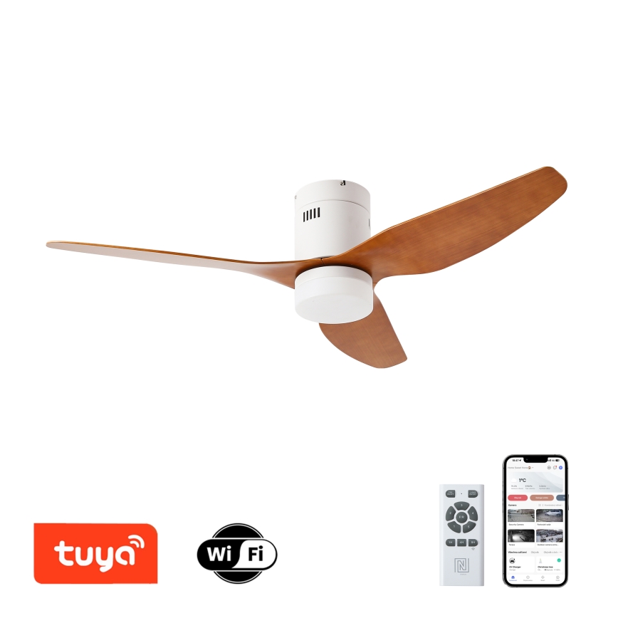 ZEVENTI - LED Zatemnitveni stropni ventilator PADUA LED/18W/230V 3000-6000K Wi-Fi Tuya bela/rjava + Daljinski upravljalnik