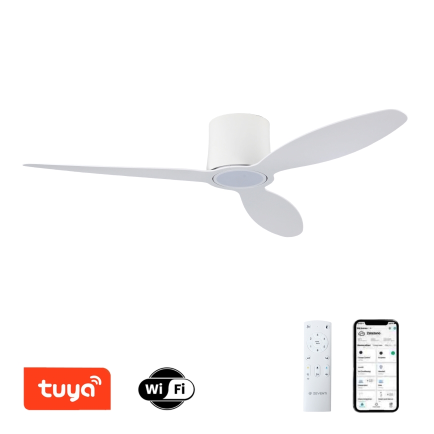 ZEVENTI - Zatemljiv LED stropni ventilator VENTORA LED/24W/230V 3000/4000/6000K Wi-Fi Tuya bela + daljinski upravljalnik