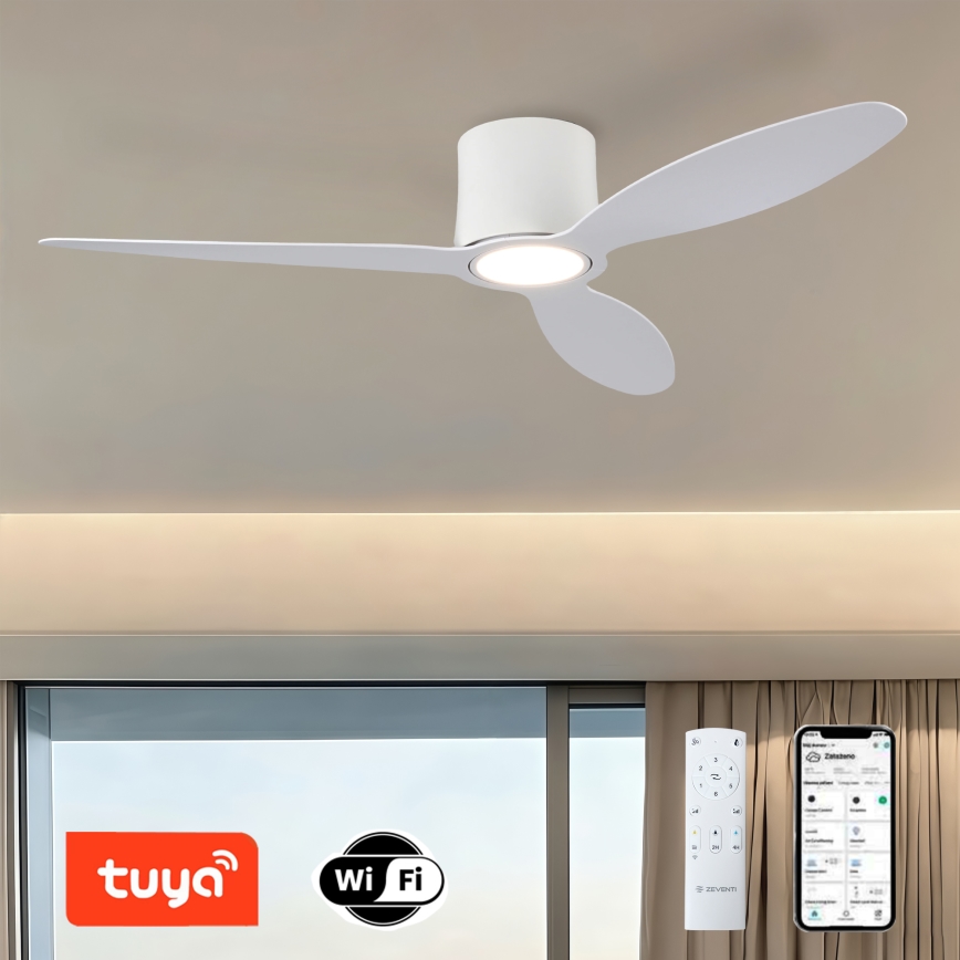 ZEVENTI - Zatemljiv LED stropni ventilator VENTORA LED/24W/230V 3000/4000/6000K Wi-Fi Tuya bela + daljinski upravljalnik