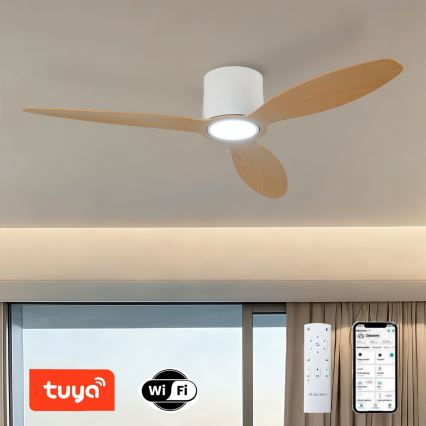 ZEVENTI - LED stropni ventilator z zatemnitvijo VENTORA LED/24W/230V 3000/4000/6000K Wi-Fi Tuya bela/hrast + daljinski upravljalnik