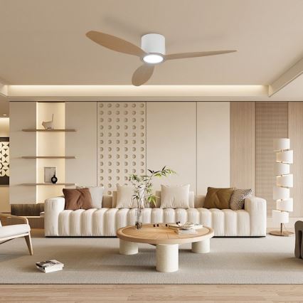 ZEVENTI - LED stropni ventilator z zatemnitvijo VENTORA LED/24W/230V 3000/4000/6000K Wi-Fi Tuya bela/hrast + daljinski upravljalnik