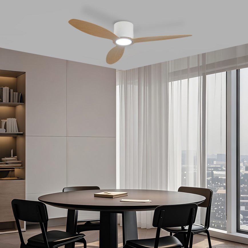 ZEVENTI - LED stropni ventilator z zatemnitvijo VENTORA LED/24W/230V 3000/4000/6000K Wi-Fi Tuya bela/hrast + daljinski upravljalnik