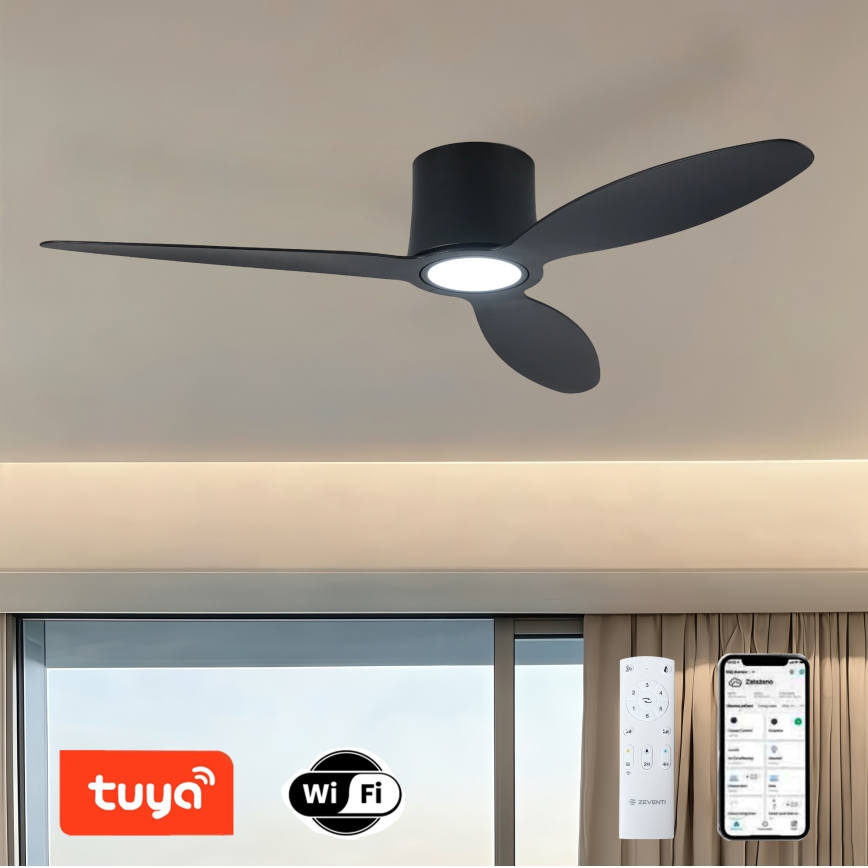 ZEVENTI - LED zatemnjevalni stropni ventilator VENTORA LED/24W/230V 3000/4000/6000K Wi-Fi Tuya črna + daljinski upravljalnik