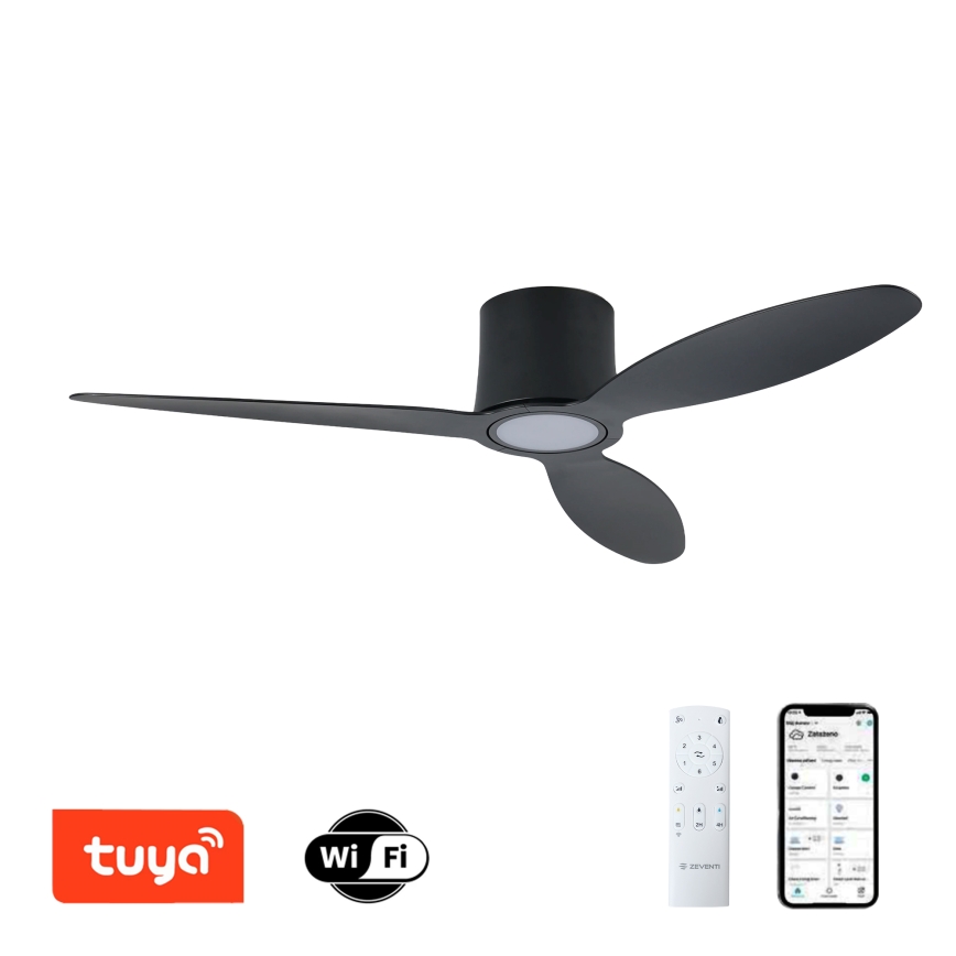 ZEVENTI - Zatemljiv LED stropni ventilator VENTORA LED/24W/230V 3000/4000/6000K Wi-Fi Tuya črna + daljinski upravljalnik