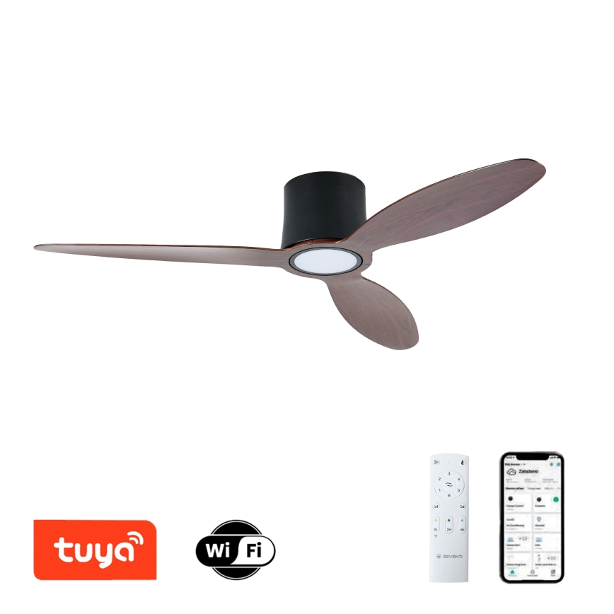 ZEVENTI - LED zatemljiv stropni ventilator VENTORA LED/24W/230V 3000/4000/6000K Wi-Fi Tuya črna/oreh + daljinski upravljalnik