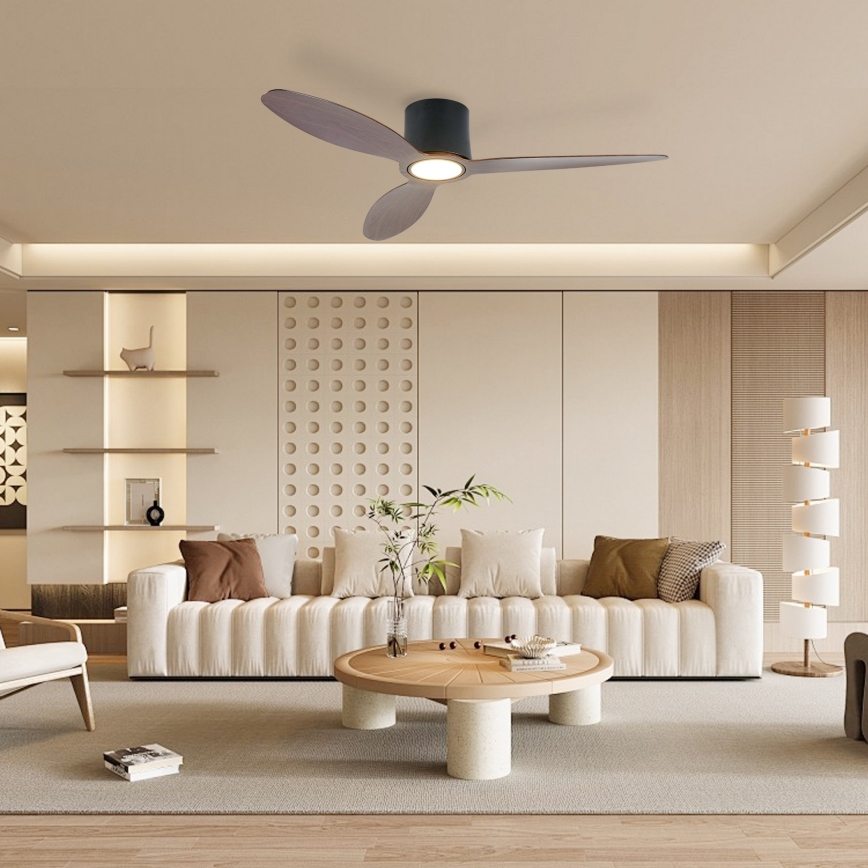ZEVENTI - LED zatemljiv stropni ventilator VENTORA LED/24W/230V 3000/4000/6000K Wi-Fi Tuya črna/oreh + daljinski upravljalnik