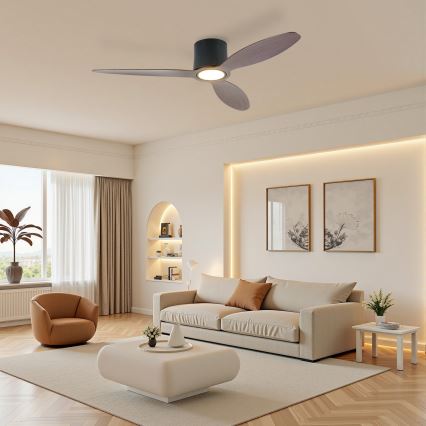 ZEVENTI - zatemnljiv LED stropni ventilator VENTORA LED/24W/230V 3000/4000/6000K Wi-Fi Tuya črna/oreh + daljinski upravljalnik
