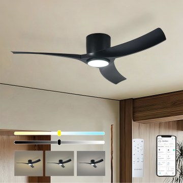 ZEVENTI - LED zatemljiv stropni ventilator ORBITO LED/24W/230V 3000/4000/6000K Wi-Fi Tuya črn + daljinski upravljalnik