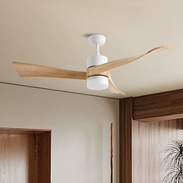 ZEVENTI - LED Zatemnitveni stropni ventilator NATURITO LED/18W/230V 3000-6000K Wi-Fi Tuya bela/hrast + Daljinski upravljalnik