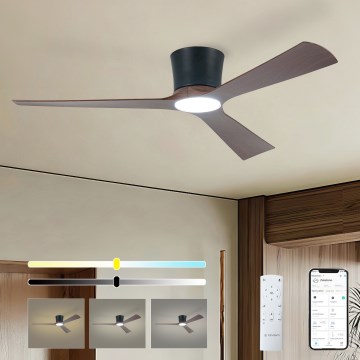 ZEVENTI - LED zatemnjevalen stropni ventilator AUREX LED/24W/230V 3000/4000/6000K Wi-Fi Tuya črna/oreh + daljinski upravljalnik