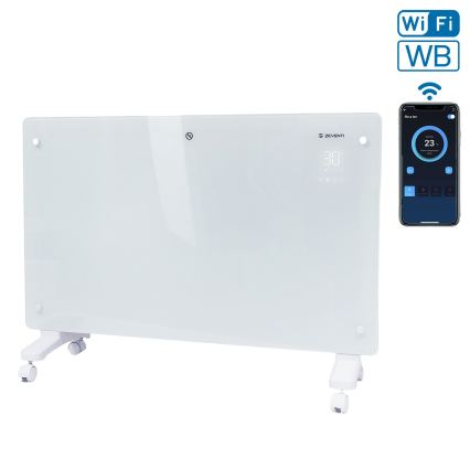 ZEVENTI - Pameten stenski električni grelnik/konvektor z LCD zaslonom 1000/2000W/230V Wi-Fi v beli barvi