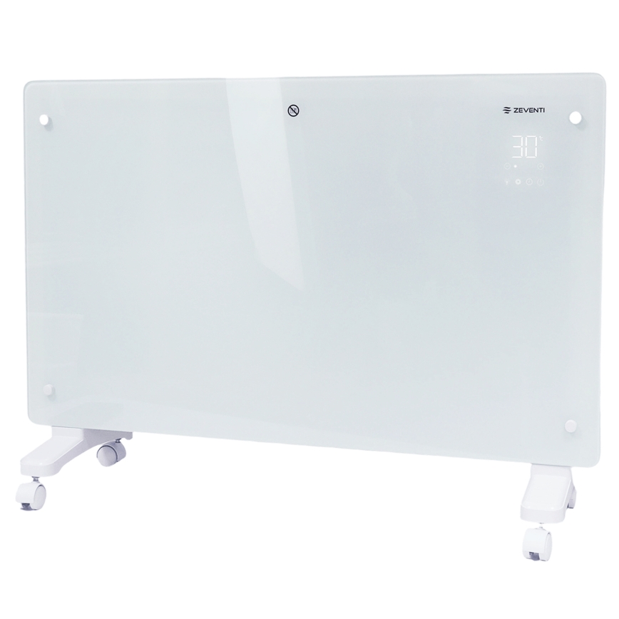 ZEVENTI - Pameten stenski električni grelnik/konvektor z LCD zaslonom 1000/2000W/230V Wi-Fi v beli barvi