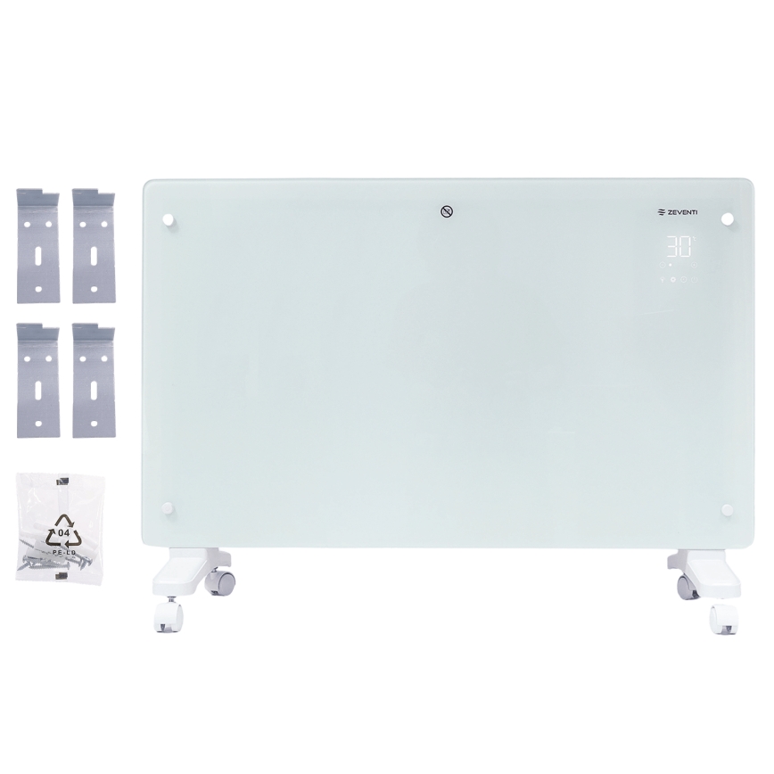ZEVENTI - Pameten stenski električni grelnik/konvektor z LCD zaslonom 1000/2000W/230V Wi-Fi v beli barvi