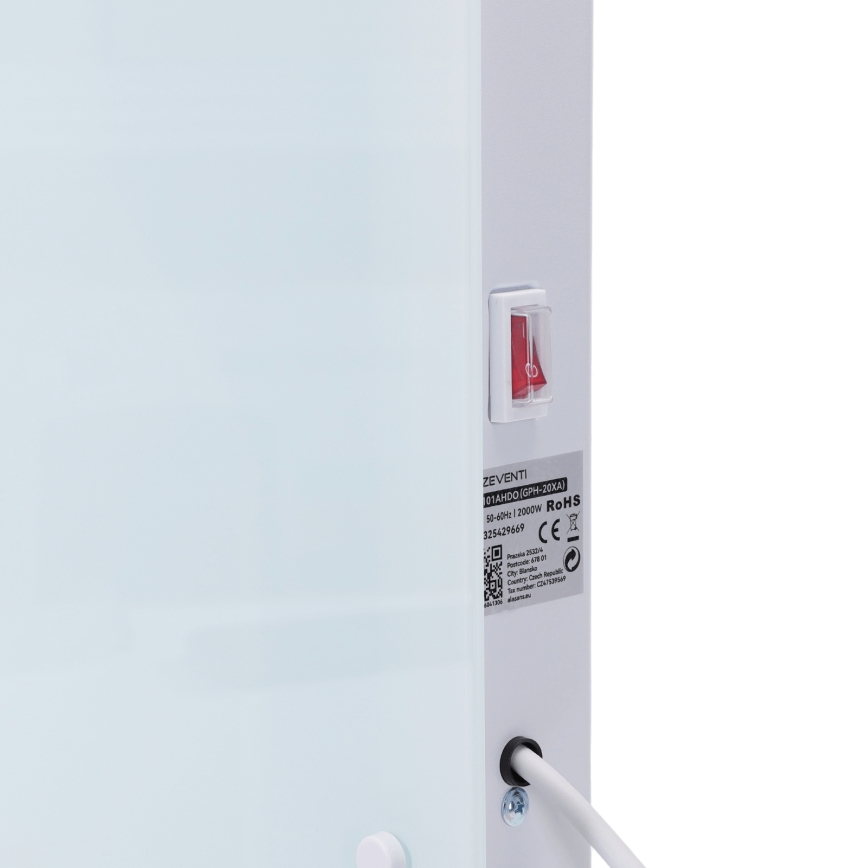 ZEVENTI - Pameten stenski električni grelnik/konvektor z LCD zaslonom 1000/2000W/230V Wi-Fi v beli barvi