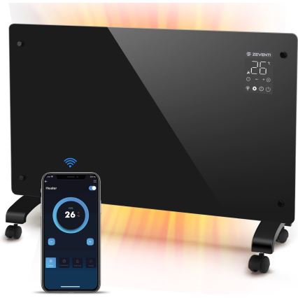 ZEVENTI - Pametni stenski električni grelec/konvektor z LCD zaslonom 1000/2000W/230V Wi-Fi črna