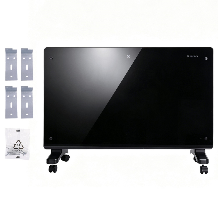 ZEVENTI - Pametni stenski električni grelec/konvektor z LCD zaslonom 1000/2000W/230V Wi-Fi črna