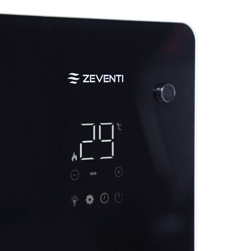 ZEVENTI - Pametni stenski električni grelec/konvektor z LCD zaslonom 1000/2000W/230V Wi-Fi črna