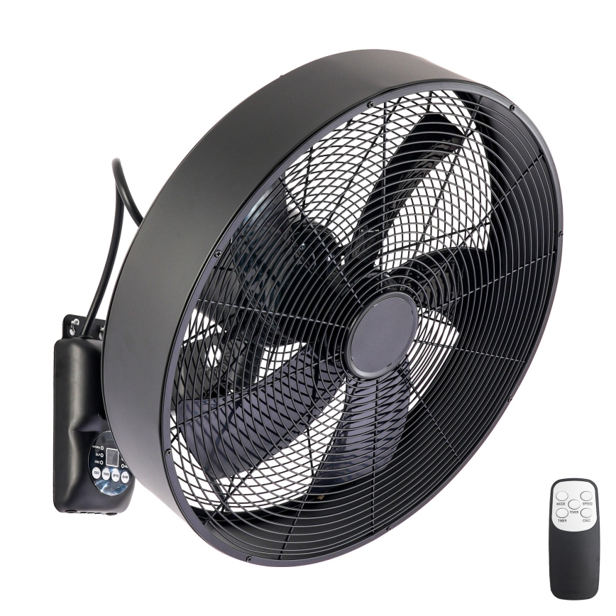 ZEVENTI - Stenski ventilator FANNY 50 W/230 V, premer 45 cm, črne barve + daljinski upravljalnik