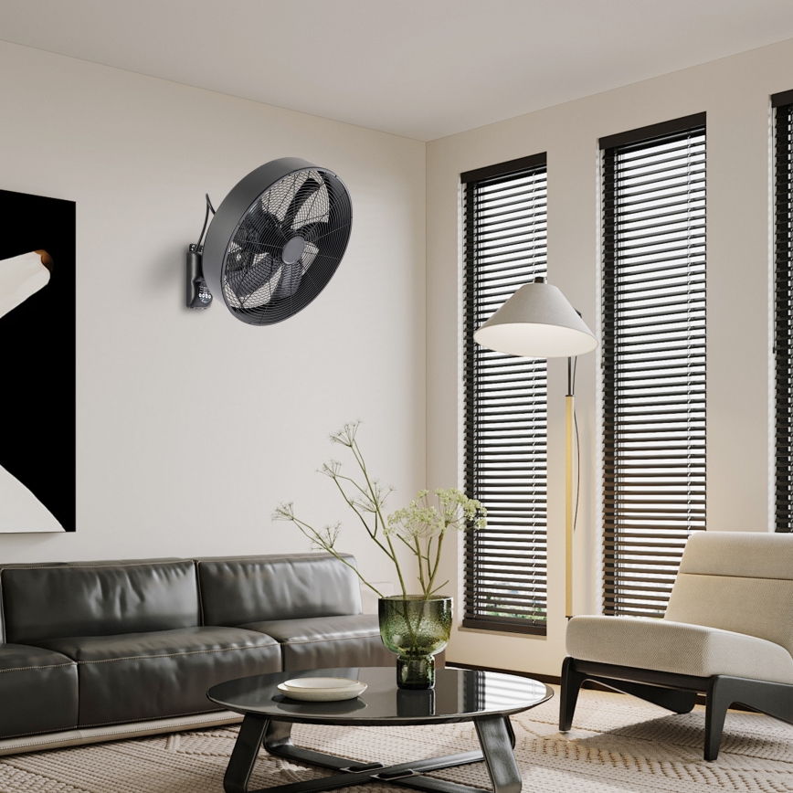 ZEVENTI - Stenski ventilator FANNY 50W/230V črna + daljinski upravljalnik