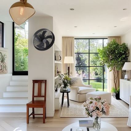 ZEVENTI - Stenski ventilator FANNY 50 W/230 V, premer 45 cm, črne barve + daljinski upravljalnik