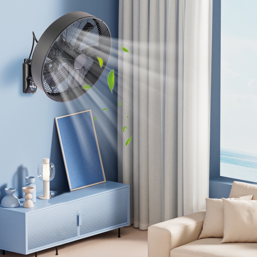 ZEVENTI - Stenski ventilator FANNY 50 W/230 V, premer 45 cm, črne barve + daljinski upravljalnik