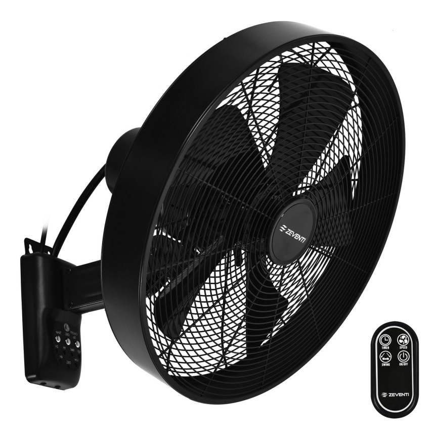 ZEVENTI - Stenski ventilator FREEZE 50W/230V pr. 40 cm črna + Daljinski upravljalnik