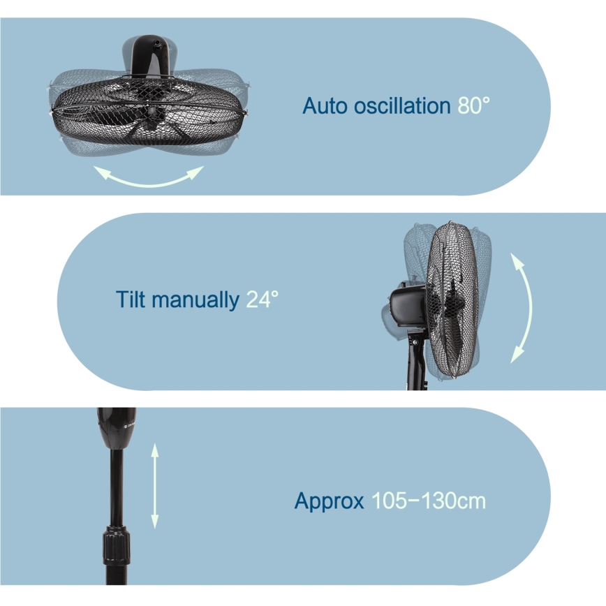 ZEVENTI - Stojni ventilator FLOW 40W/230V 120 cm črna