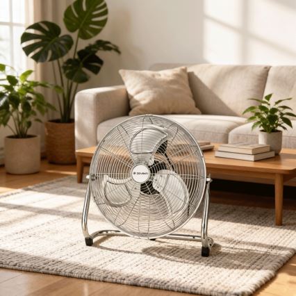 ZEVENTI - Stojalni ventilator FLOW 100W/230V premer 54 cm sijajni krom