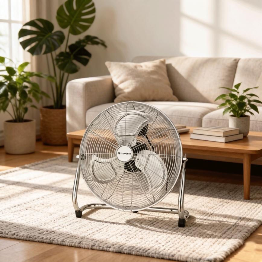 ZEVENTI - Stojalni ventilator FLOW 100W/230V premer 54 cm sijajni krom