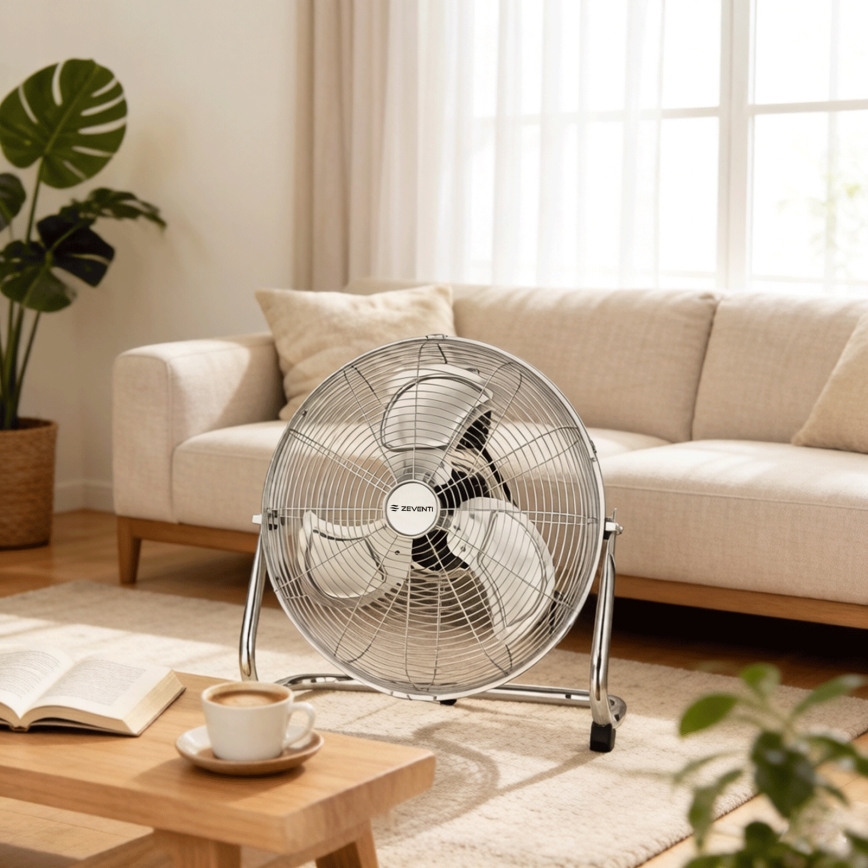 ZEVENTI - Stojalni ventilator FLOW 100W/230V premer 54 cm sijajni krom