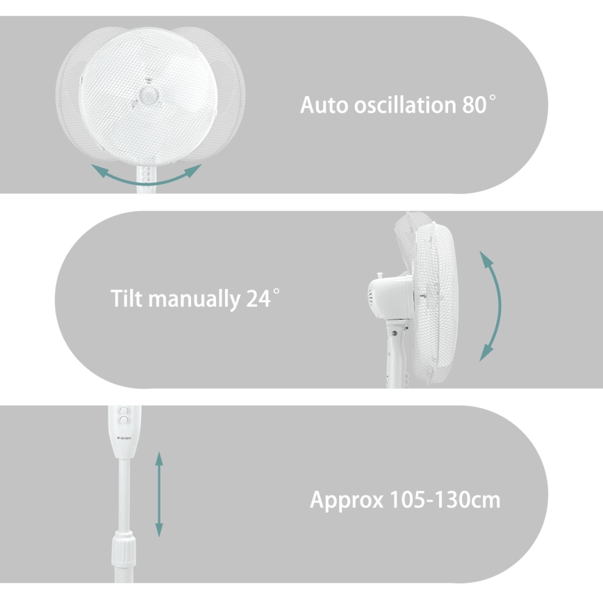 ZEVENTI - stojni ventilator FLOW 45W/230V 120 cm bel
