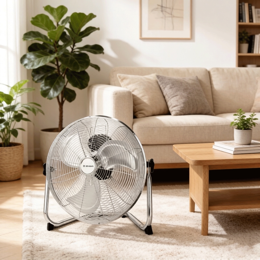 ZEVENTI - Stojni ventilator FLOW 60W/230V 44,5 cm sijajni krom
