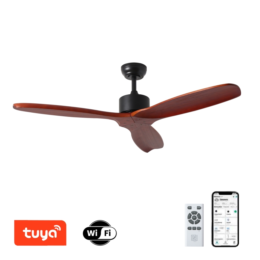 ZEVENTI - Stropni ventilator CUENCA Wi-Fi Tuya črna/hrast + Daljinski upravljalnik