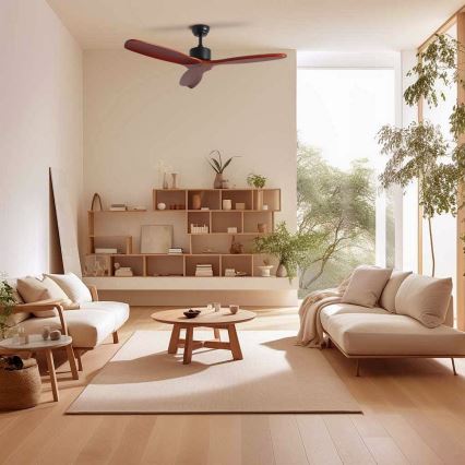 ZEVENTI - Stropni ventilator CUENCA Wi-Fi Tuya črna/hrast + Daljinski upravljalnik