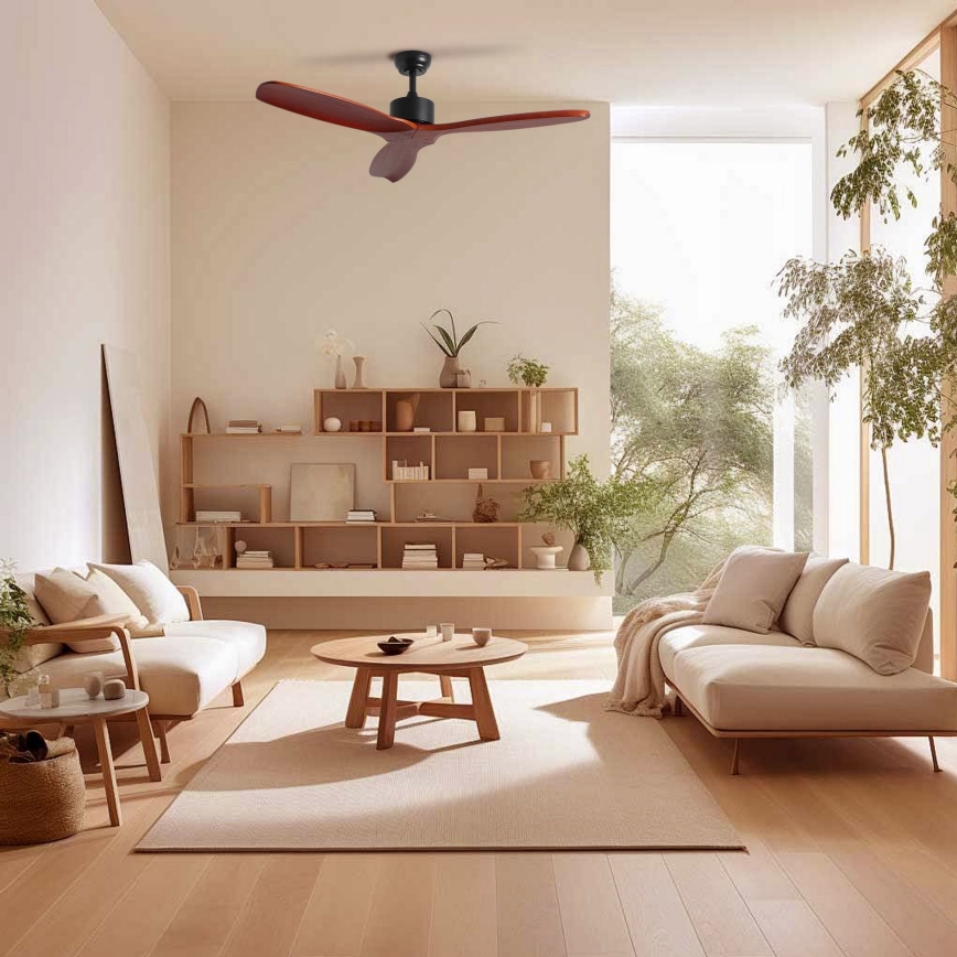 ZEVENTI - Stropni ventilator CUENCA Wi-Fi Tuya črna/hrast + Daljinski upravljalnik