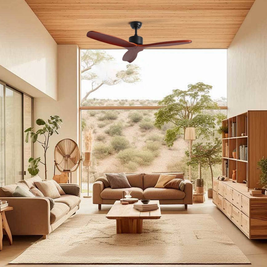 ZEVENTI - Stropni ventilator CUENCA Wi-Fi Tuya črna/hrast + Daljinski upravljalnik