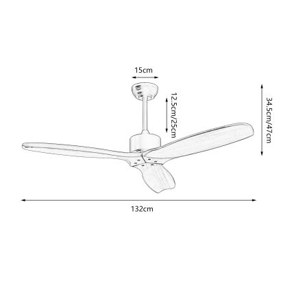 ZEVENTI - Stropni ventilator CUENCA Wi-Fi Tuya črna/hrast + Daljinski upravljalnik