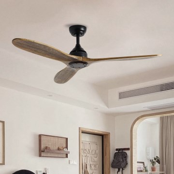 ZEVENTI - Stropni ventilator LAURIA Wi-Fi Tuya črna/hrast + Daljinski upravljalnik