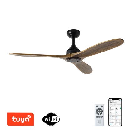ZEVENTI - Stropni ventilator LAURIA Wi-Fi Tuya črna/hrast + Daljinski upravljalnik