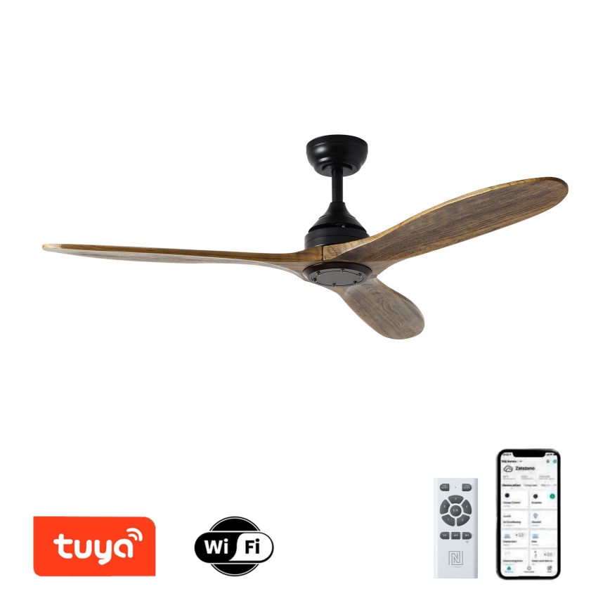 ZEVENTI - Stropni ventilator LAURIA Wi-Fi Tuya črna/hrast + Daljinski upravljalnik