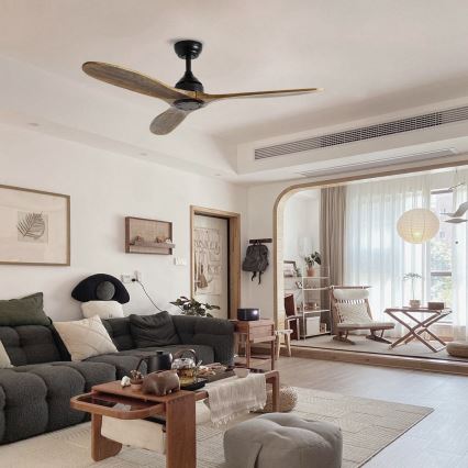 ZEVENTI - Stropni ventilator LAURIA Wi-Fi Tuya črna/hrast + Daljinski upravljalnik