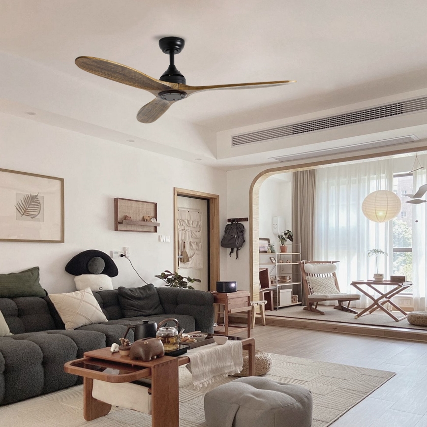 ZEVENTI - Stropni ventilator LAURIA Wi-Fi Tuya črna/hrast + Daljinski upravljalnik