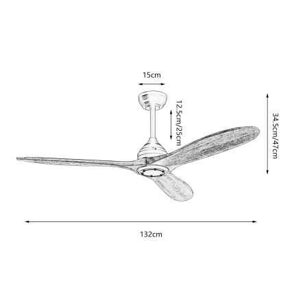 ZEVENTI - Stropni ventilator LAURIA Wi-Fi Tuya črna/hrast + Daljinski upravljalnik