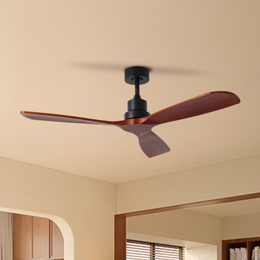ZEVENTI - Stropni ventilator LIONI Wi-Fi Tuya črna/hrast + Daljinski upravljalnik