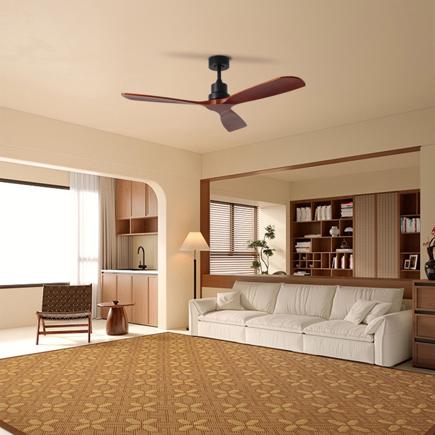 ZEVENTI - Stropni ventilator LIONI Wi-Fi Tuya črna/hrast + Daljinski upravljalnik